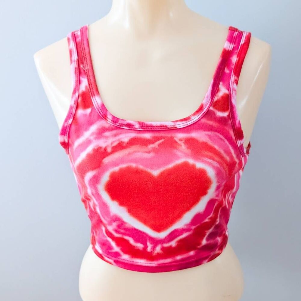 Shein Qutie Heart Print Tie Dye Tank Top